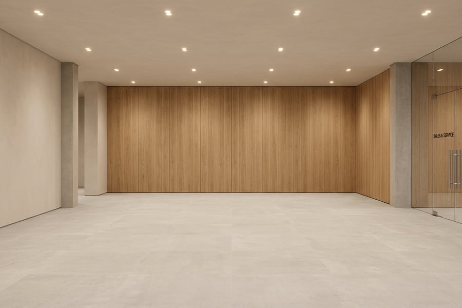Galerie mit warmer Eichenwand